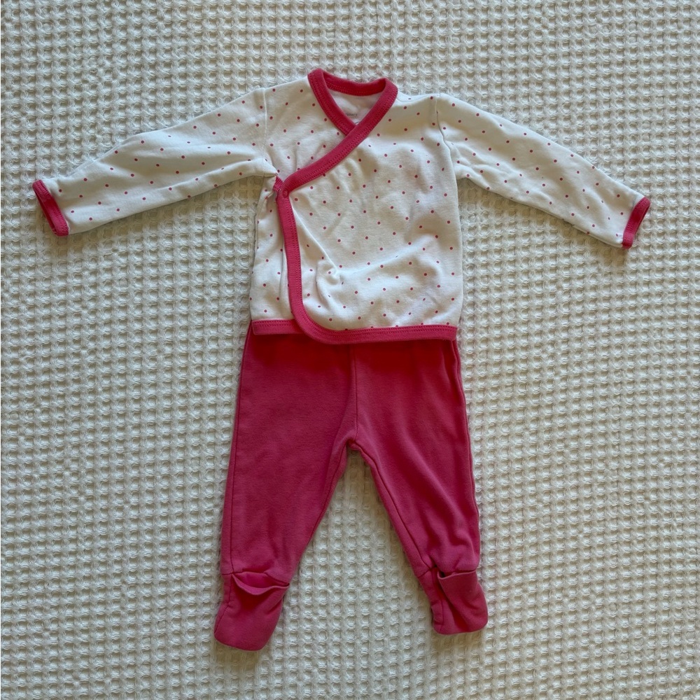 Primary Baby Girl Pink Polka Dot Wrap Top and Pants 100% Cotton Matching Set 0-3